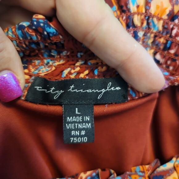 City Triangles Multi Color Open Sleeve Boheimian Vacation Cruise Work Dress L - Picture 4 of 5